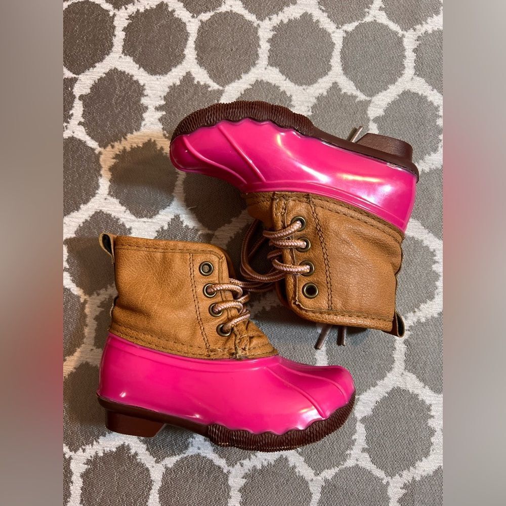 Josmo Kids Duck Boots Pink and Tan rain snow winter size 8 toddler